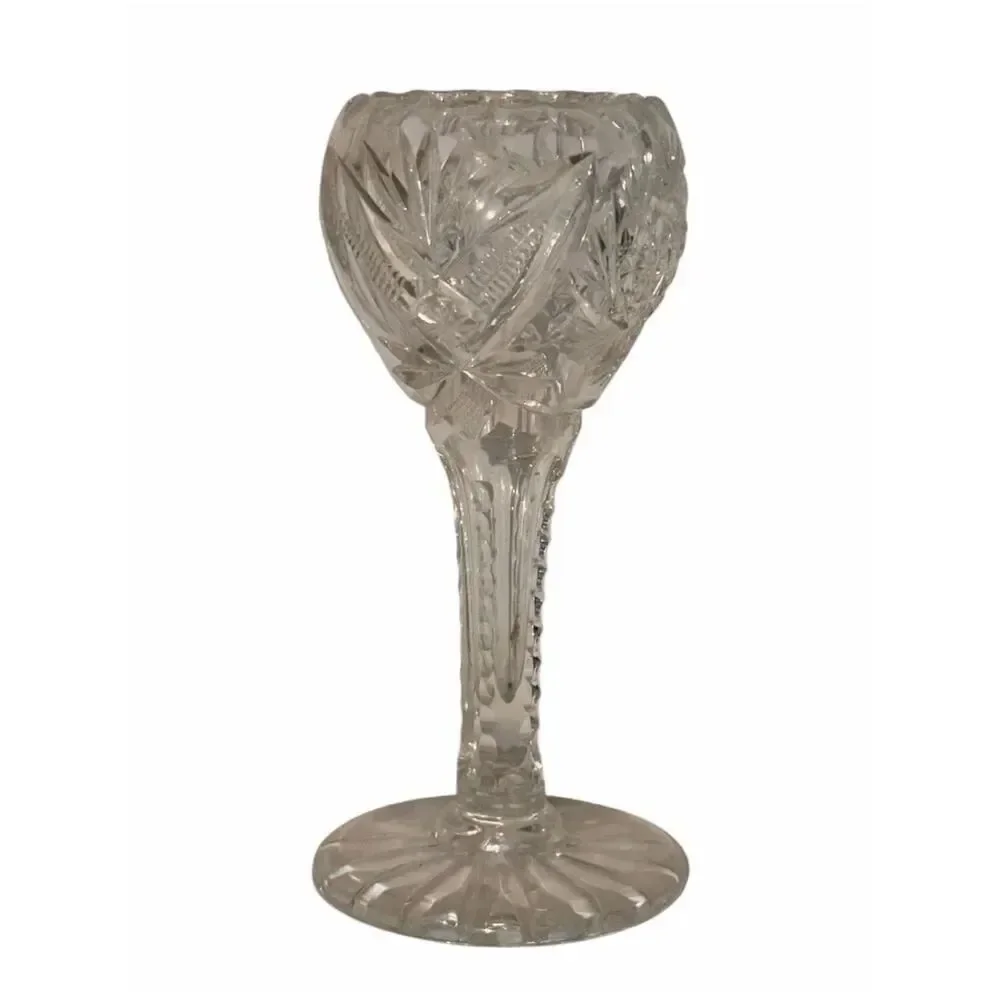 Antique ABP American Brilliant Cut Glass Chalice Bud Vase Tulip Hobstar Fan 8